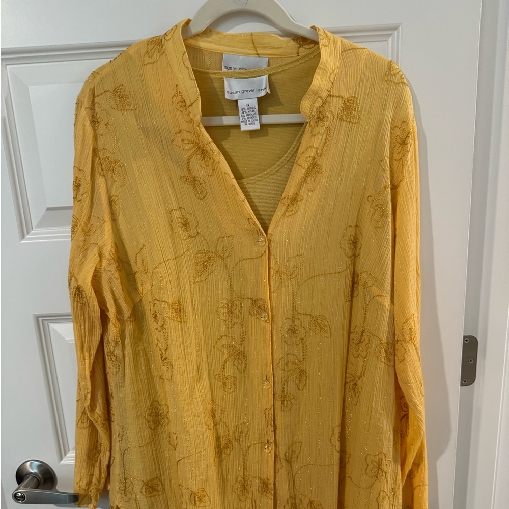 Susan Graver Mustard Floral Blouse with Tank top 1X